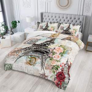 Juego de Edredón de 3 Piezas con Diseño de la Torre Eiffel, Diseño Floral Retro, para Todas las Temporadas, Tamaño King, Ropa de Cama para Adultos, Suave, para el Hogar, Bodas, Uso en China - Product Image 2