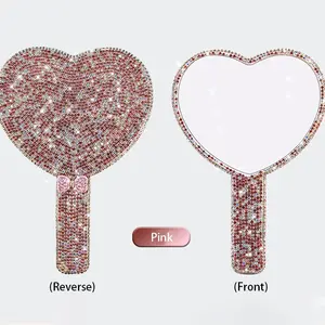 hot sale hollywood Customized Logo Diamond Square Pink Hand Held Mirror of Rhinestone Design Supplier