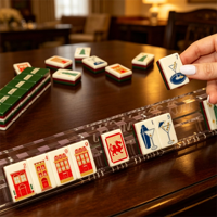 Mesa de Mahjong Plegable Portátil de Acrílico Azul de Lujo CHIVAN para Casino, Entretenimiento y Juego, Ecológica y Automática para 4 Jugadores