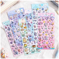 Autocollants 3D à paillettes en époxy, motifs chat et lapin mignons, pour gâteaux et desserts, autocollants décoratifs transparents et gonflés pour journal intime