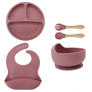 Gran oferta de 5 uds., juegos de cubiertos de alimentación para niños, Baberos para bebés, plato de ventosa, vajilla de silicona, juego de destete para bebés - Product Image 3
