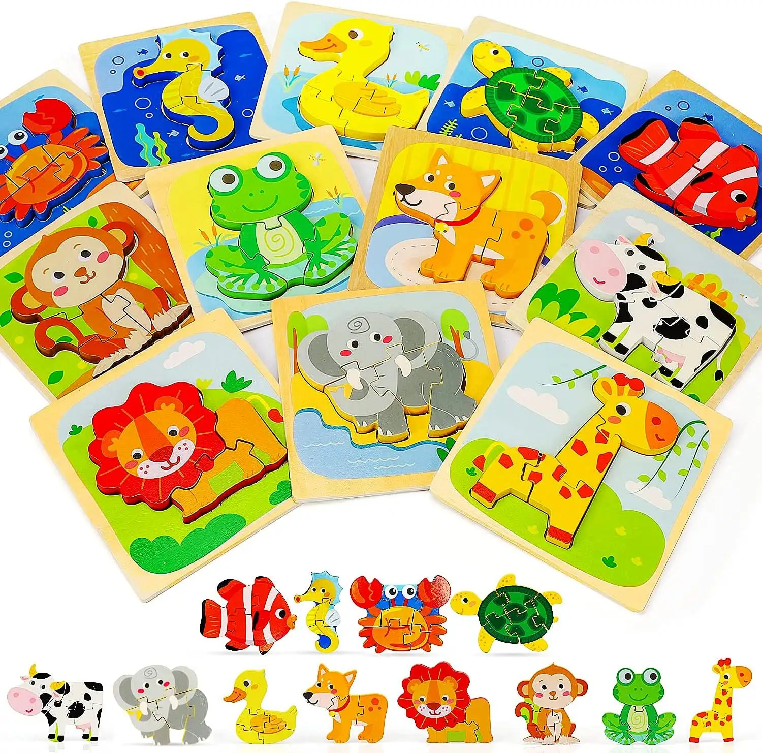 Puzzle di animali in legno per bambini bambini Puzzle per bambini Montessori giocattoli per apprendimento educativo giocattolo per ragazzi ragazze legno