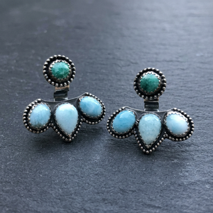 Handmade 925 Sterling <b>Silver</b> Cute Statement <b>Hoop</b> <b>Earrings</b> Classic Wedding Party Gift Amazonite Copper Turquoise Gemstone - Product Image 2