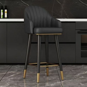 Tabourets de bar élégants en cuir noir avec dossier, vente en gros, usine chinoise - Product Image 1