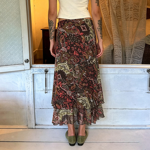 Falda Larga con Estampado Étnico Vintage para Mujer, Tejida, Elástica, Fruncida, Transpirable, Estilo Boho, para Vacaciones - Product Image 6