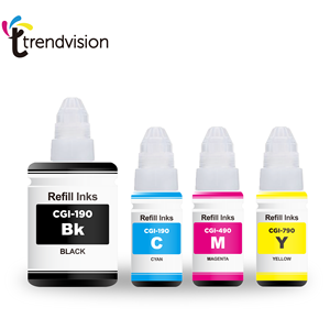 Encre de recharge <span class=keywords><strong>Trendvision</strong></span> Factory pour imprimantes GI190 790 890 990 pour G1000/G1400/G2000/G2400/G3000/G3800 135ML BK/70ML CMY - Product Image 1