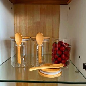 Contenedores de café de vidrio con estante, gran capacidad, tapas de bambú selladas herméticas, cuchara, cocina, tarros de almacenamiento de alimentos - Product Image 4
