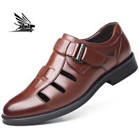 Sandales d'été pour hommes en cuir de vache à bout fermé, respirantes, décontractées, à motif ajouré, avec fermeture à enfiler, chaussures de type extérieur