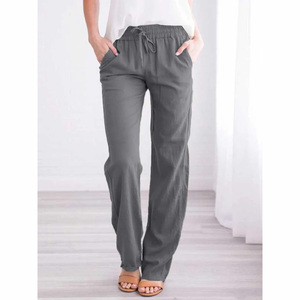 <span class=keywords><strong>Pantaloni</strong></span> Vintage da Donna in Cotone e <span class=keywords><strong>Lino</strong></span> con Coulisse, Vita Elastica, Tinta Unita, Casual, Larghi, Gamba Dritta, Traspiranti - Product Image 4