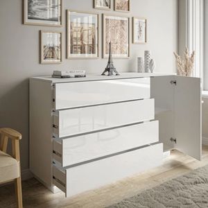 Muebles para el Hogar Modernos y Económicos al por Mayor, <span class=keywords><strong>Cómoda</strong></span> de Madera <span class=keywords><strong>Blanca</strong></span> con 4 Cajones y Puerta con Bisagras - Product Image 2
