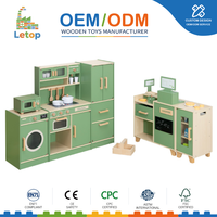 Set Mainan Dapur Hutan Kayu Anak-anak, Permainan Pura-pura dengan Suara dan Lampu, Aksesoris Makanan, Montessori Edukatif, Hadiah Permainan Peran