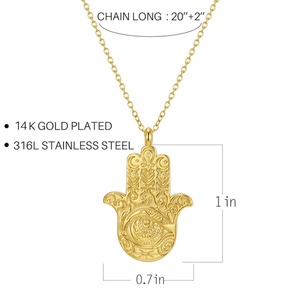 Gold Filled Stainless Steel <b>Hamsa</b> <b>Hand</b> Charm Pendant <b>Necklace</b> with Link Chain for Wedding Engagement Anniversary Gift & Party - Product Image 6