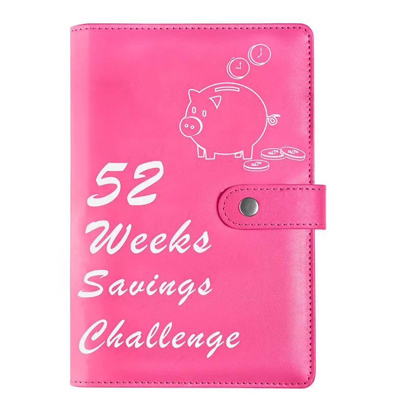 Hot selling modern financial assistant 52 weeks cash check-in challenge leather cover plan budget book