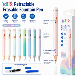 Stylo plume effaçable KAIX à écriture fluide, pointe fine 0,38 mm, encre bleue, rétractable, pour la pratique de l'écriture manuscrite - Product Image 1