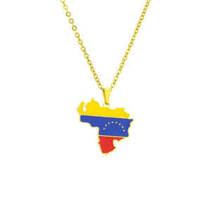 BINSHUO vente en gros bijoux en acier inoxydable personnalisés goutte d'huile le <span class=keywords><strong>Venezuela</strong></span> carte drapeau hommes pendentif collier à breloques pour les femmes - Product Image 1