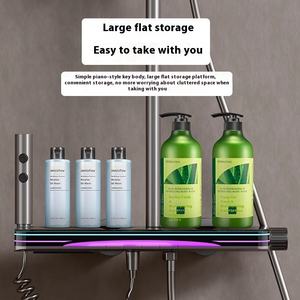 Ensemble de douche thermostatique en laiton suralimenté avec pistolet de pulvérisation doux, finition brossée, montage mural, noyau de valve en céramique, gris - Product Image 3