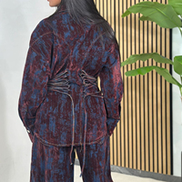 Nouvelle Collection Automne 2026 : Ensemble en Jean Imprimé Abstrait avec Ceinture, Veste et Pantalon en Denim Color Block pour Femme