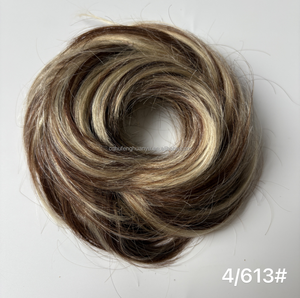 Ciambelle di coda di cavallo <span class=keywords><strong>capelli</strong></span> umani Chignon parrucchino Updo ciambelle Remy <span class=keywords><strong>extension</strong></span> <span class=keywords><strong>capelli</strong></span> elastici elastici elastici elastici castano biondo - Product Image 3