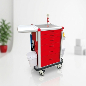 Chariot d'urgence multifonctionnel pour hôpital avec plateau encastré en acier inoxydable et ABS, poignée haute en PVC souple - Product Image 1