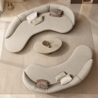 YUANCHANG Ensemble de canapés courbes en forme de lune, style luxe léger italien, en velours avec pieds en acier inoxydable, pour appartement, centre commercial, salon, villa