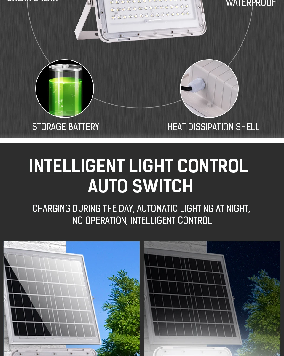 Dingdian LED 100W Outdoor Lighting Solar Floodlight stadium Aluminum Waterproof Remote & Light Control LED Flood Light