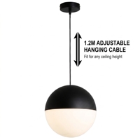 Suspension nordique moderne en verre 12W, design demi-globe noir minimaliste, pour salle à manger, bar, comptoir, restaurant