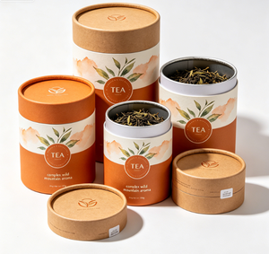 Tube en papier kraft et aluminium de qualité alimentaire personnalisé pour l'emballage du thé, avec couvercle en métal, boîte cadeau, couvercle métallique, cylindre en papier - Product Image 5