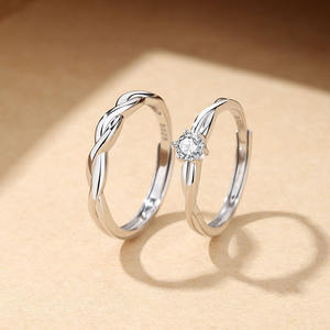 ツイストソリティアインフィニットラブウェディングカップルリング花嫁花婿調節可能な約束925シルバーリングアニバーサリーギフト用 - Product Image 6