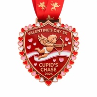 Op maat gemaakte metalen logo rode hartvormige Valentijnsdag finisher medaille van zinklegering met emaille voor dans en gymnastiek wedstrijden