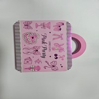 Boîte vide de maquillage pour enfants, style livre en papier rose, avec logo personnalisé, poignée de transport, pour cadeaux de fête pour filles