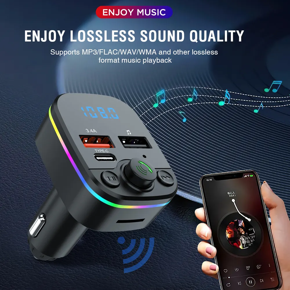 مشغل صوتي ذكي C6 للسيارة جهاز إرسال راديو FM مشغل MP3 بالبلوتوث
