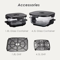 Freidora de Aire Portátil Moderna de 1600W con Doble Recipiente de Vidrio, Función de Asador, Control Digital 6 en 1, Diseño Compacto que Ahorra Espacio