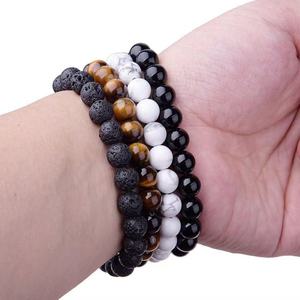 Pulsera de Piedras Semipreciosas Naturales para Hombre, Turquesa, Ojo de Tigre, Obsidiana, Cristal Negro Volcánico, Joyería de Moda - Product Image 1