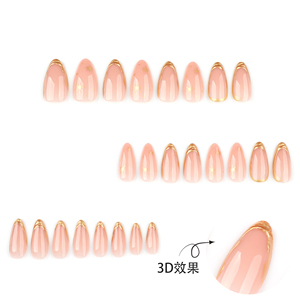 Venta al por Mayor Dropshipping: <span class=keywords><strong>Uñas</strong></span> Postizas <span class=keywords><strong>Cortas</strong></span> de Almendra 3885 con Lámina de Oro 3D, <span class=keywords><strong>Uñas</strong></span> a Presión, <span class=keywords><strong>Uñas</strong></span> Artificiales Personalizables - Product Image 2