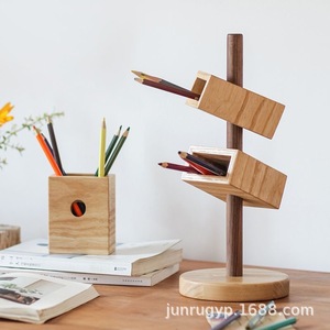 Porte-pinceaux de maquillage en bois avec tiroirs, organiseur de rangement cosmétique pour bureau - Product Image 3