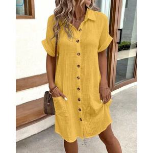 <span class=keywords><strong>Abito</strong></span> chemisier estivo da donna casual 100% cotone, vestito <span class=keywords><strong>midi</strong></span> ampio con bottoni e maniche corte, con tasche, per vacanze e spiaggia, all'ingrosso - Product Image 5
