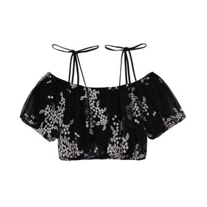 Camicette a maniche corte con ricamo floreale estivo di alta qualità da donna - Product Image 1