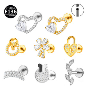 Pendientes de titanio 136 de 0.9 mm con rosca interna, diseño clásico de hoja en forma de corazón, para <span class=keywords><strong>piercing</strong></span> de <span class=keywords><strong>labio</strong></span> y cartílago <span class=keywords><strong>superior</strong></span> de la oreja - Product Image 5