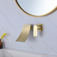 Robinet mural cascade moderne monotrou pour hôtel, cartouche céramique, laiton brossé doré, certifié NSF, pour approvisionnement transfrontalier