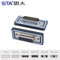 Connecteur industriel D-SUB DB15 26 broches 3W3 7W2 11W1 étanche IP67 à insertion sur carte, coudé, pour signal, alimentation, VGA, PCB, mâle/femelle