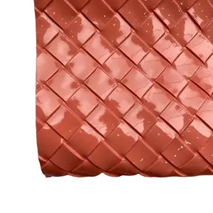 Beautiful plaid woven pattern embossed pvc artifical leather fabric for making bags vinyl fabric for handbags