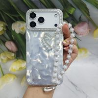 Étui de téléphone luxueux pour iPhone 16 17 Promax, coque de protection en perles électro-plaquées en forme de cœur avec cordon