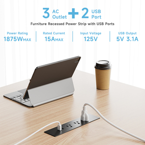 JOYE US Ổ Cắm <span class=keywords><strong>3</strong></span> AC Bàn Hội Nghị Ổ Cắm Sạc Với <span class=keywords><strong>2</strong></span> Cổng <span class=keywords><strong>USB</strong></span> - Product Image 2