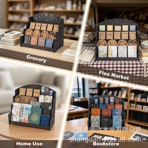 Cross-border wooden tiered <b>shelf</b>, greeting card organizer, postcard display rack, <b>desktop</b> sticker and picture book display rack - Product Image 1