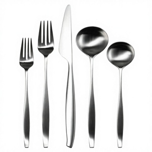 Modern Luxury Brushed Wood Flatware Standing <b>Knife</b> Design Wedding Cutlery Service 4 Unique 20 Piece Satin Finish - Product Image 1