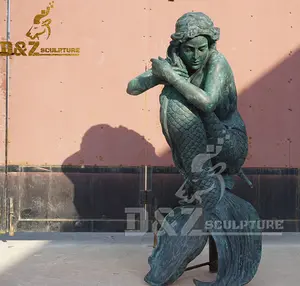 Ev otel merkezi sokak dekorasyonu için Modern metal sanat bronz denizkızı heykeli