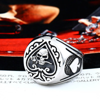 Bague Punk en Acier Inoxydable avec Piques de Poker et Crâne Massif, Style Rétro Gothique pour Hommes, Vente en Gros