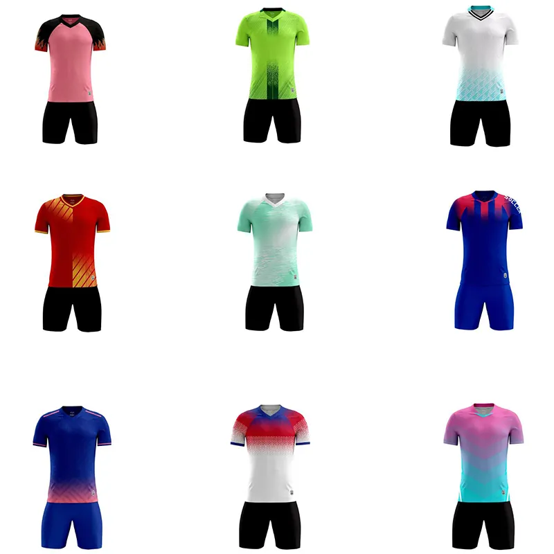 Thaise Kwaliteit 9 Stijlen Voetbal Jersey Sublimatie Sport Training Kleurrijke Blanco Custom Logo Voetbal Uniform