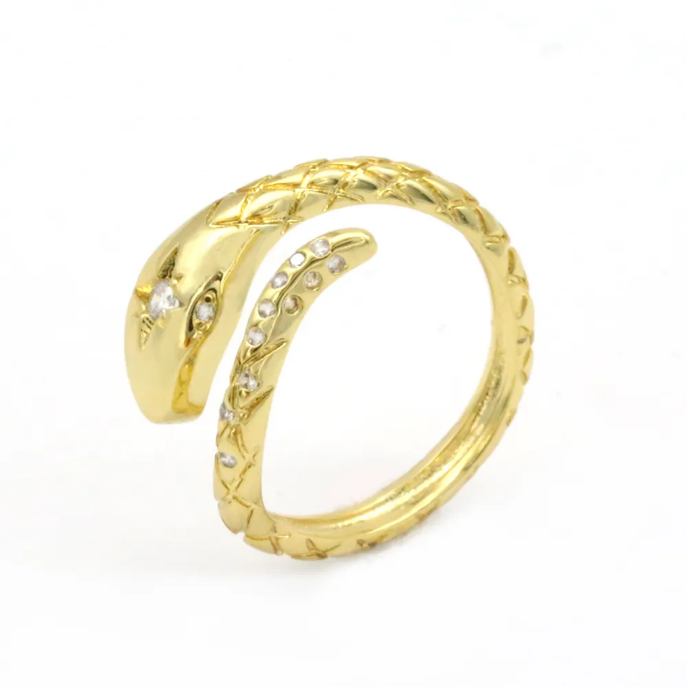 Good quality snake shape 18k gold brass colorful zirconia ladies rings