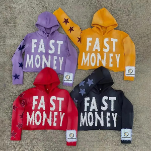 เสื้อฮู้ดดี้ทรงบ็อกซี่ ตัดเย็บแบบครอป ขอบดิบ ซิปหน้า ผ้าหนา 500gsm ล้างสีแบบแอซิด ปักลายแบบดิสเทรสตามสั่งจากโรงงาน ผลิตภัณฑ์ฤดูใบไม้ผลิ 100% - Product Image 1